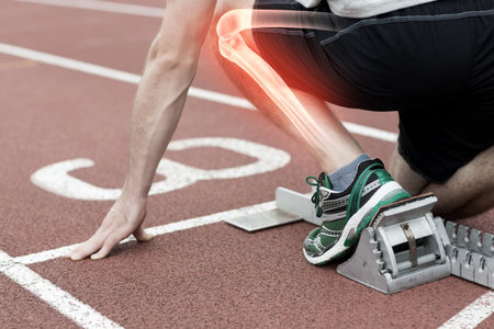 Digital composite of Runner experiencing knee painの写真素材