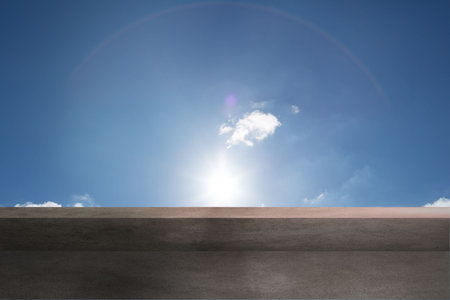 Balcony and bright blue skyの写真素材