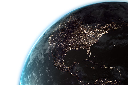 Digitally generated image of planet Earth against white backgroundの写真素材