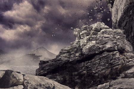 Rock crashing down from cliffの写真素材