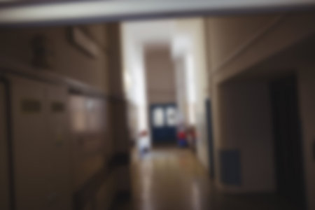 Blurry empty corridor in a hospitalの写真素材