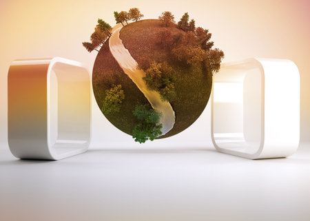 Earth with trees on abstract backgroundの写真素材