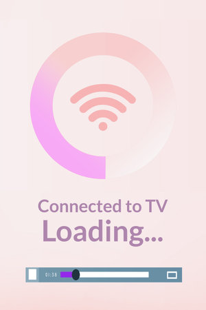 Digital composite image of loading text with wi-fi icon on smartphoneの写真素材