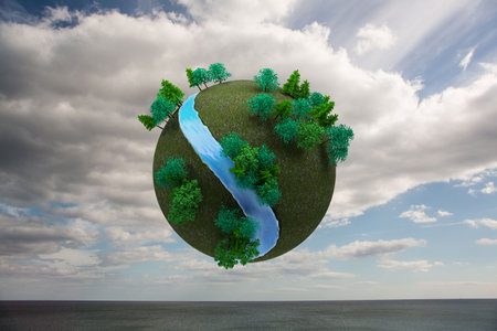 Futuristic earth floating in air