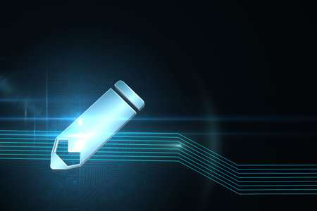 Pencil icon on futuristic backgroundの写真素材