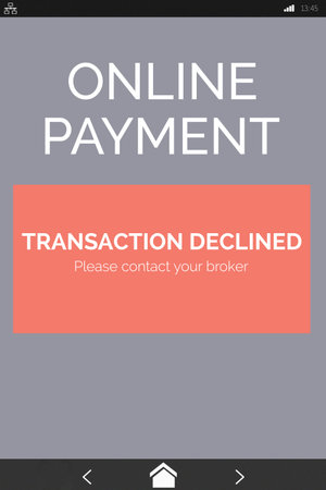 Online payment and transaction declined text on gray mobile displayの写真素材