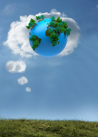 Digitally generated earth floating in airの写真素材