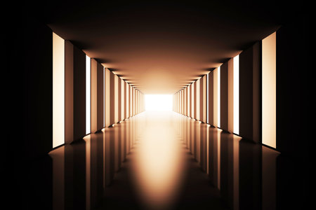 Lit up black modern hallwayの写真素材