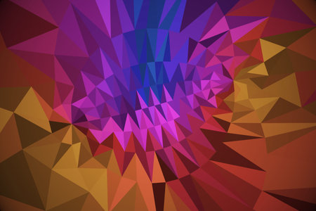Digital abstract vector art is featuring swirling polygon pattern in vibrant purple-yellow gradient. Geometric, digital art, modern, vibrant, futuristic, multidimensional, colorfulの写真素材