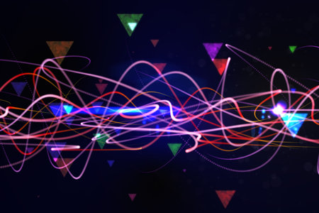 Digitally generated bright disco background in cool coloursの写真素材