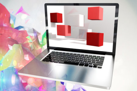 A laptop with graphic backgroundの写真素材