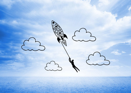 Rocket graphic on bright horizonの写真素材