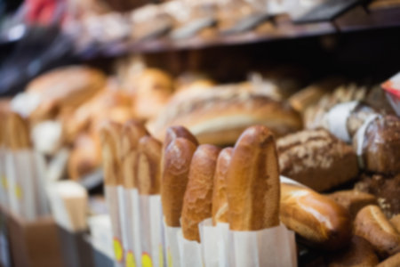 Close-up of bread for sale in supermarketの写真素材