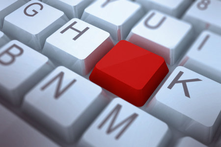 Digitally generated Red key on keyboardの写真素材