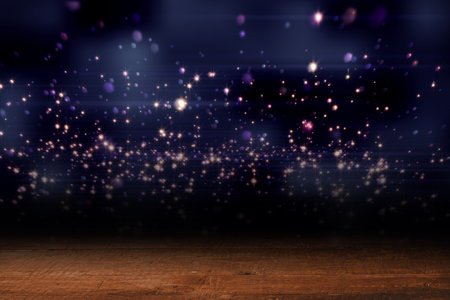 Shimmering light design over boards with copy space