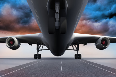 3D plane standing under colorful sky