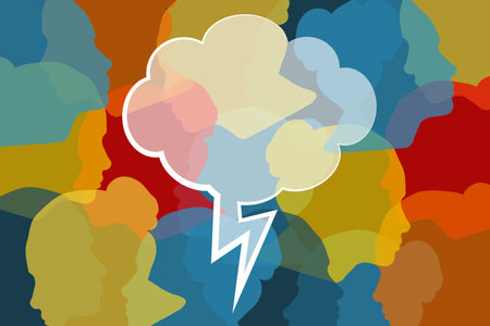 Digitally composite image of speech bubble agaisnt colorful human faces