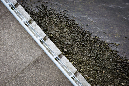 High angle view of footpath by lake