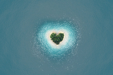 Digitally generated Tropical island in heart shapeの写真素材