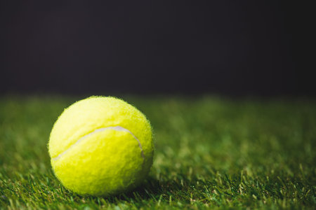 Close up of tennis ball on the grassの写真素材