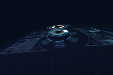 Composite image of illuminated volume dial over black background