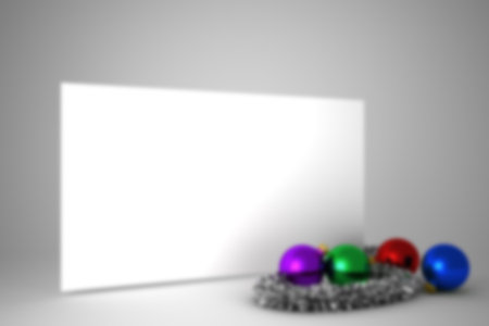 Blurry poster with christmas baublesの写真素材