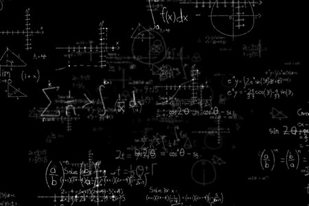 Quadratic equations with solution on blackboardの写真素材