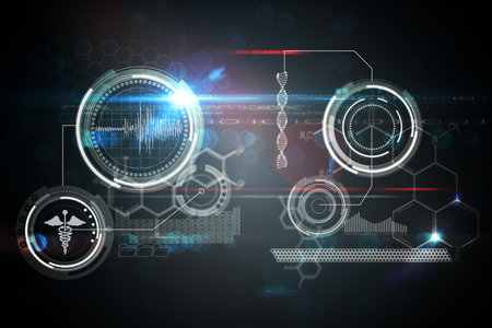 Digitally generated medical biology interface in blackの写真素材