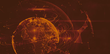 Close-up of globe with connecting lines