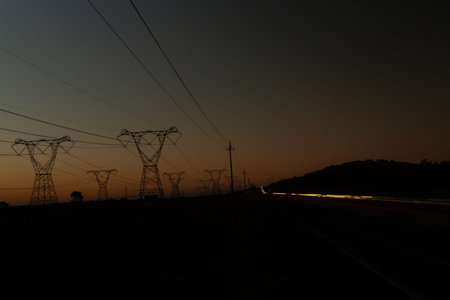 The evening electricity pylon silhouette