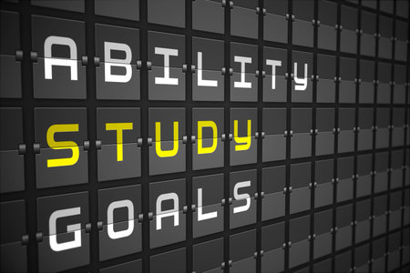 Study buzzwords on digitally generated black mechanical board