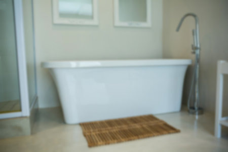Defocused image of bathtub in modern bathroomの写真素材
