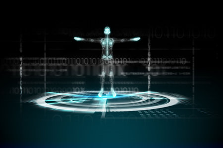 Digitally generated medical interface in blue and blackの写真素材
