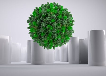 Ball with trees on grey abstract backgroundの写真素材