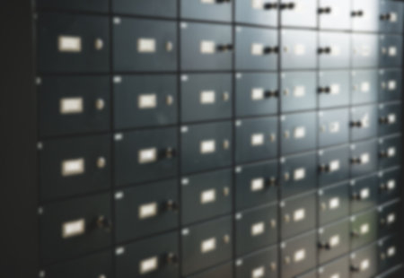Full frame of security lockers with sticker