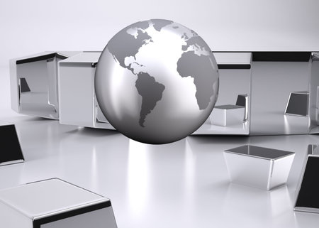 Planet on grey abstract backgroundの写真素材