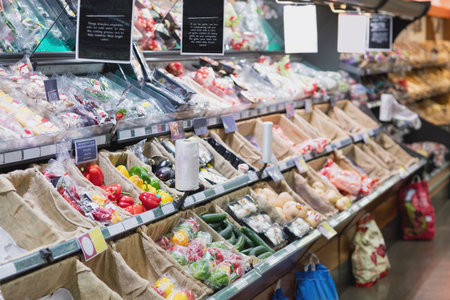 Vegetables arranged at grocery storeの写真素材