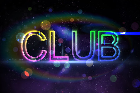 Digitally generated colourful club text on blackの写真素材