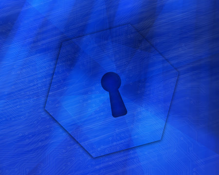 Digitally generated black lock on blue backgroundの写真素材