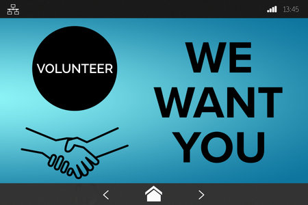 Digitally generated image of We Want You text with icons on blue screenの写真素材