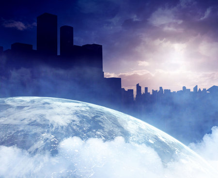 Picture of the earth in front of a cityの写真素材