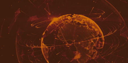 Close-up of globe with connecting linesの写真素材