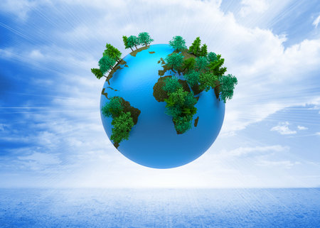 Digitally generated earth floating in airの写真素材