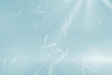 Composite image of chromosomes on blue backgroundの写真素材