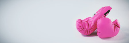 Pink gloves on white backgroundの写真素材