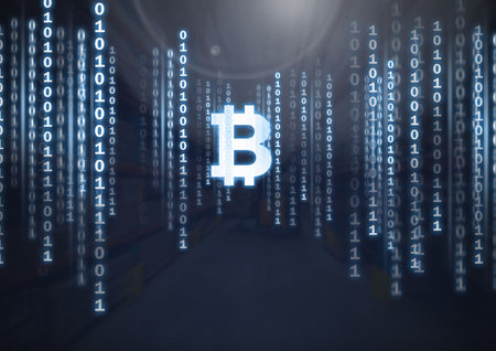 Digital bitcoin with binary codeの写真素材