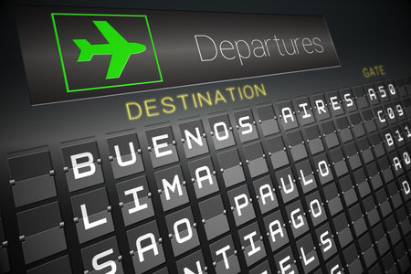 Digitally generated black departures board for south americaの写真素材