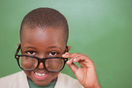 Cute pupil tilting glassesの写真素材