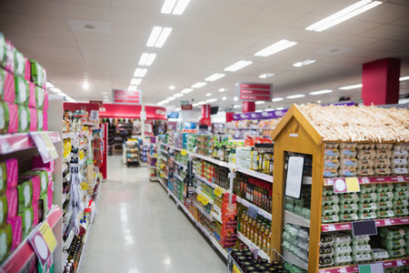 Aisle amidst shelves in supermarket