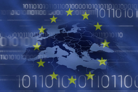 European union flag with binary codes, Close-up